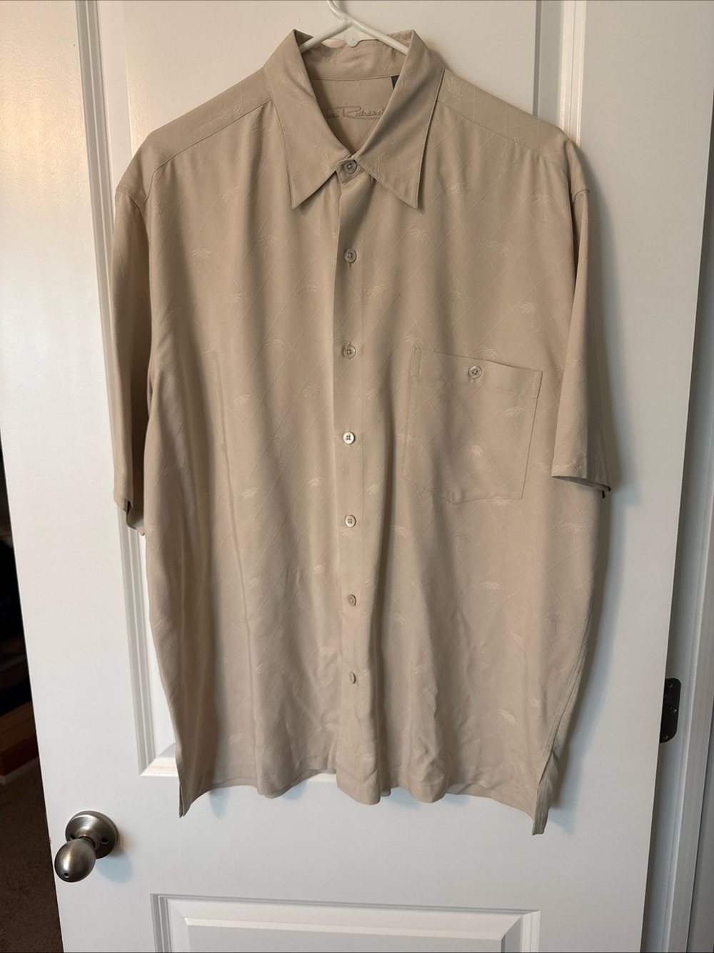 Tori Richard Mens Beige 100% Silk Short Sleeve Button Up Shirt Size M